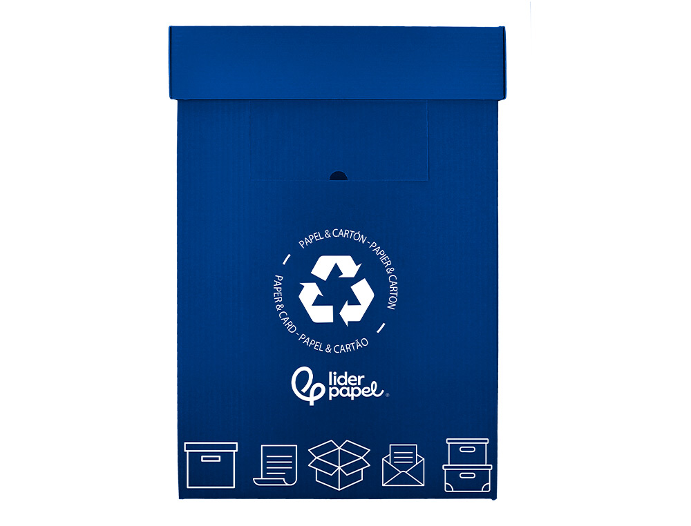 CONTENEDOR PAPELERA RECICLAJE LIDERPAPEL CARTON RECICLADO PARA RESTOS NO RECICLABLES 450X350X650 MM 70 LITROS GRIS