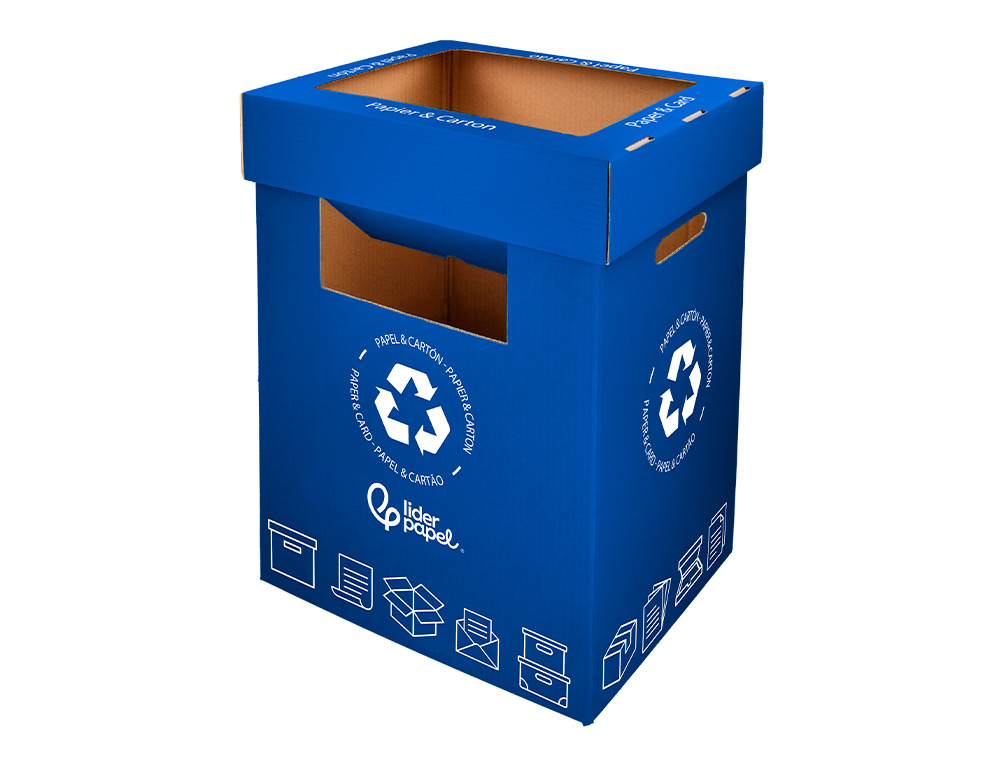 CONTENEDOR PAPELERA RECICLAJE LIDERPAPEL CARTON RECICLADO PARA RESTOS NO RECICLABLES 450X350X650 MM 70 LITROS GRIS