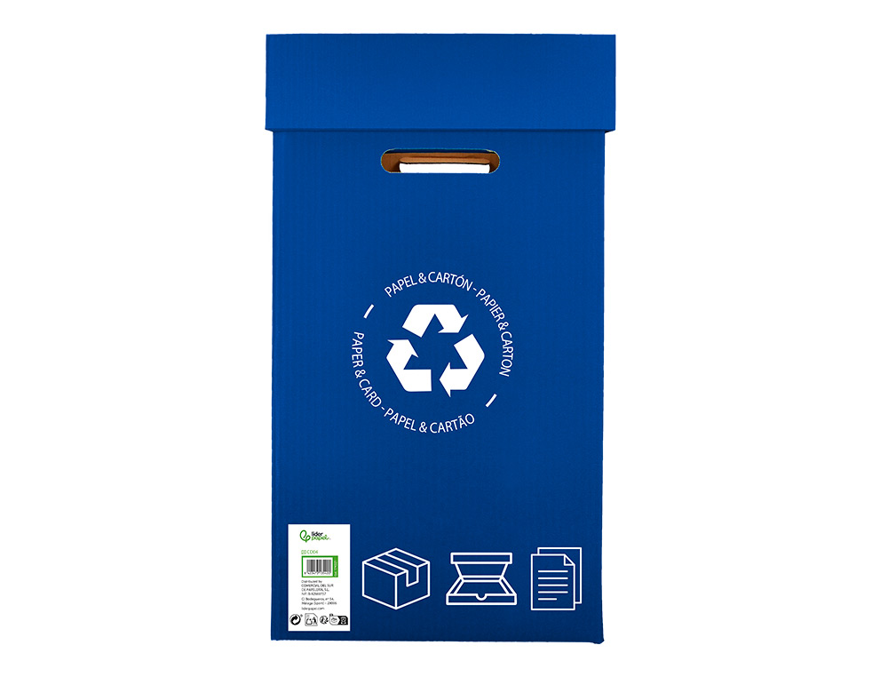 CONTENEDOR PAPELERA RECICLAJE LIDERPAPEL CARTON RECICLADO PARA RESTOS NO RECICLABLES 450X350X650 MM 70 LITROS GRIS