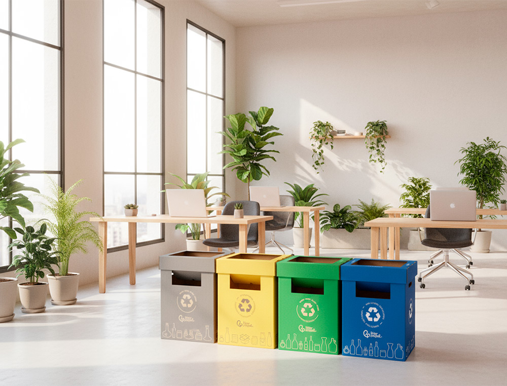 CONTENEDOR PAPELERA RECICLAJE LIDERPAPEL CARTON RECICLADO PARA RESTOS NO RECICLABLES 450X350X650 MM 70 LITROS GRIS