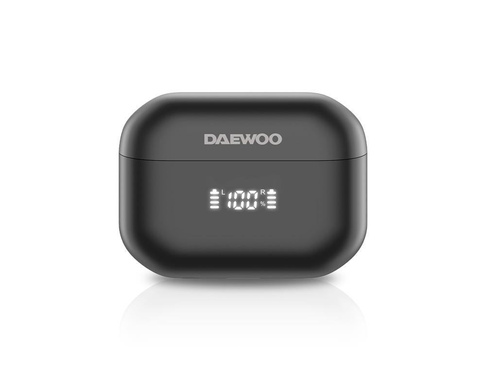 AURICULAR DAEWOO TWS BLUETOOTH 5.4 USB TIPO-C CANCELAMENTO DE RUIDO COM ESTOJO DE CARREGAMENTO 450MAH COR PRETO