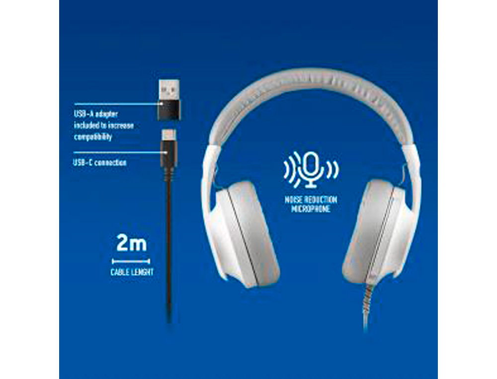 AURICULARES NGS VOX805 COM CABO STEREO USB-C COM CONTROLO DE VOLUME E ADAPTADOR USB COR BRANCO