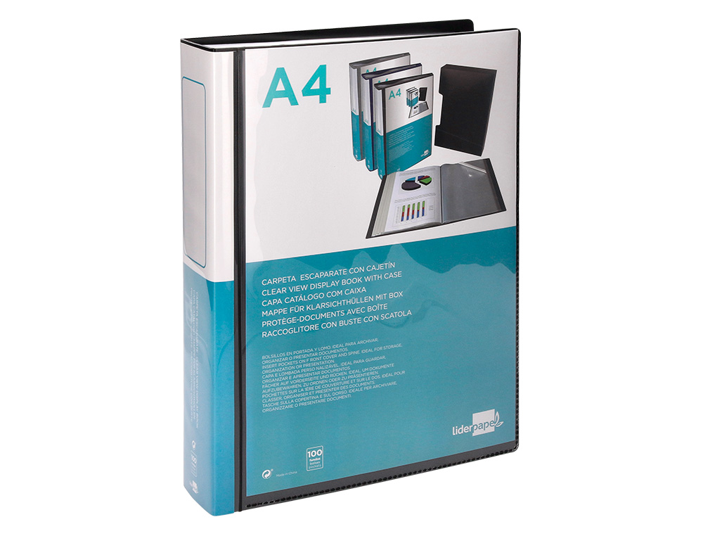 CAPA CATALOGO LIDERPAPEL 100 BOLSAS DIN A4 PRETA COM CAIXA