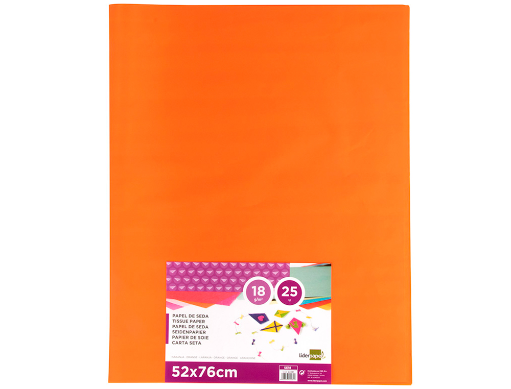 PAPEL SEDA LIDERPAPEL 52 X 76 CM 18 GR LARANJA EMBALAGEM DE 25 FOLHAS