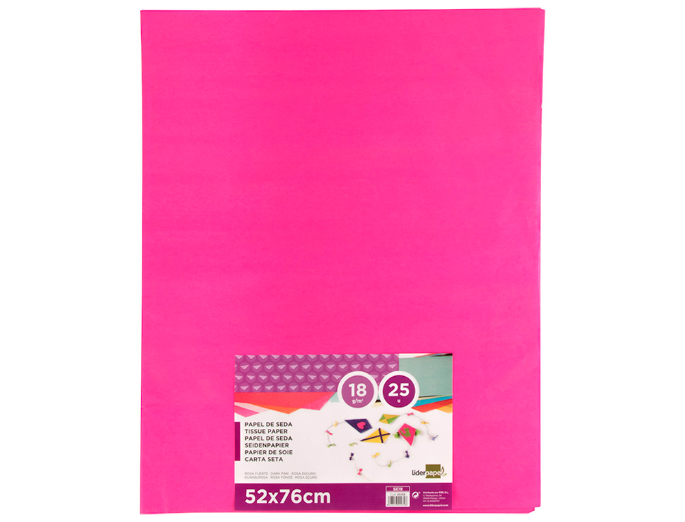 PAPEL SEDA LIDERPAPEL 52 X 76 CM 18 GR ROSA FORTE EMBALAGEM DE 25 FOLHAS