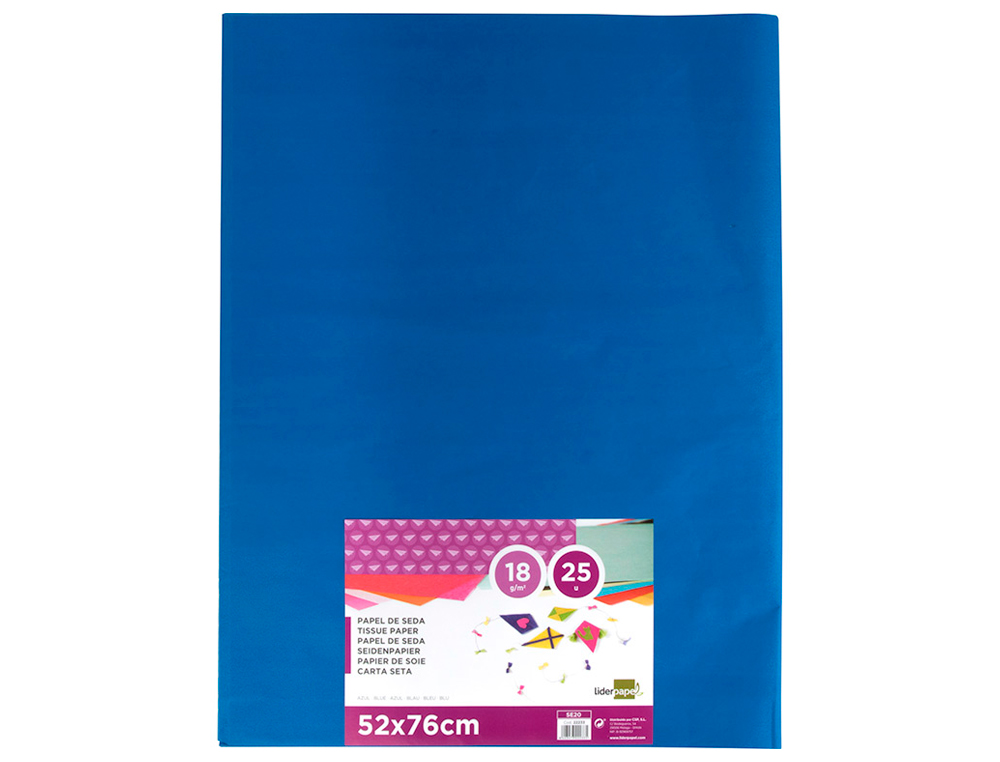 PAPEL SEDA LIDERPAPEL 52 X 76 CM 18 GR AZUL EMBALAGEM DE 25 FOLHAS