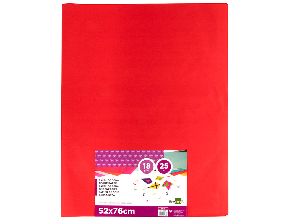 PAPEL SEDA LIDERPAPEL 52 X 76 CM 18 GR VERMELHO EMBALAGEM DE 25 FOLHAS