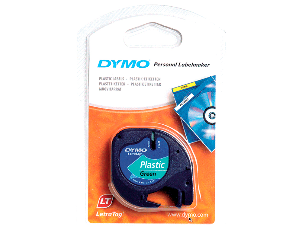 FITA DYMO 12MMX4MT -PRETO/VERDE ACIDO PARA MAQUINA LETRATAG