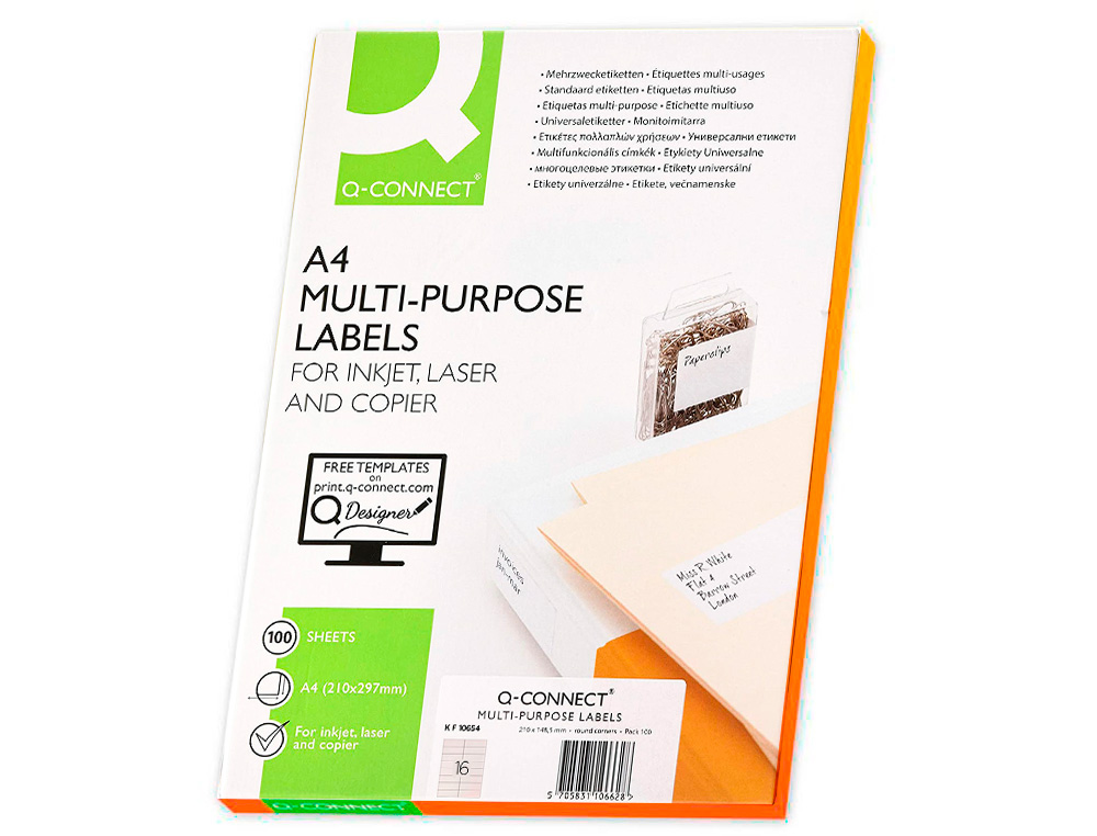 ETIQUETAS ADESIVAS Q-CONNECT DIN A4 105 X 37 MM
