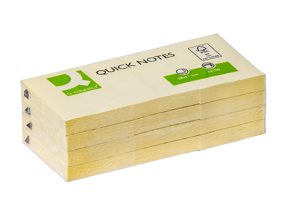 BLOCO DE NOTAS ADESIVAS Q-CONNECT AMARELO 38 X 51 MM COM 100 FOLHAS