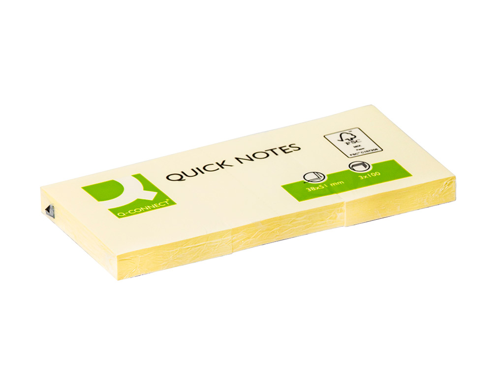 BLOCO DE NOTAS ADESIVAS Q-CONNECT AMARELO 38 X 51 MM COM 100 FOLHAS