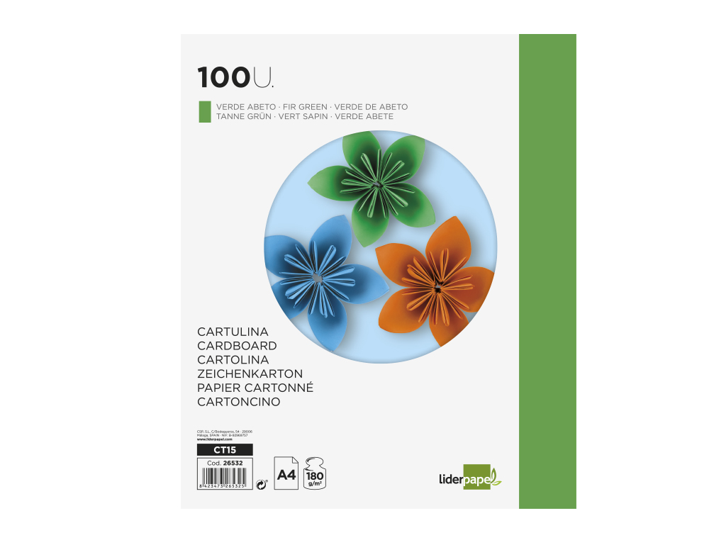 CARTOLINA LIDERPAPEL DIN A4 180 GR VERDE ESCURO PACK DE 100 UNIDADES