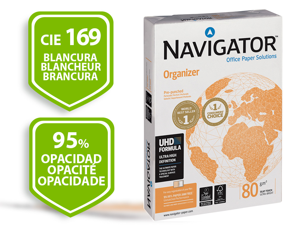 PAPEL FOTOCOPIA NAVIGATOR DIN A4 80 GR EMBALAGEM DE 500 FOLHAS