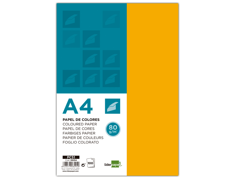 PAPEL DE COR LIDERPAPEL DIN A4 80 GR LARANJA EMBALAGEM DE 100 FOLHAS