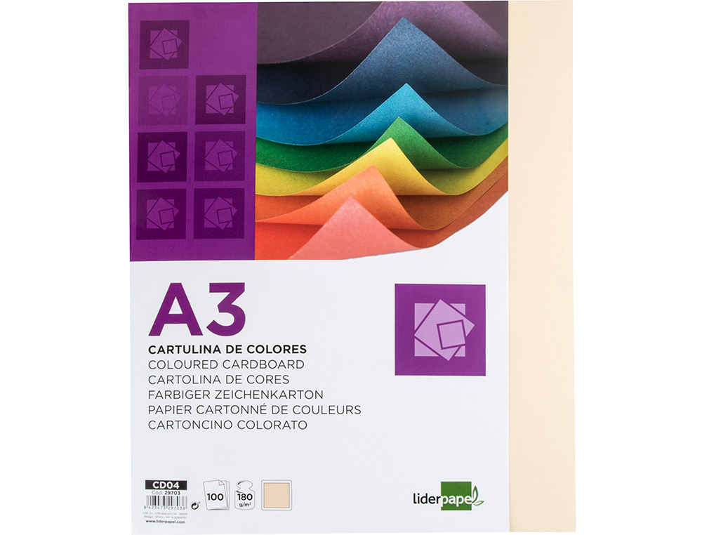 CARTOLINA LIDERPAPEL DIN A3 180 GR CREME PACK DE 100 UNIDADES
