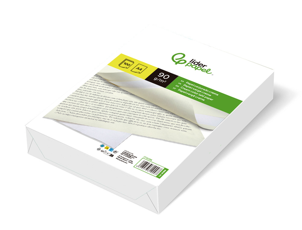 PAPEL VERGE LIDERPAPEL DIN A4 90 GR CREME EMBALAGEM DE 100 FOLHAS