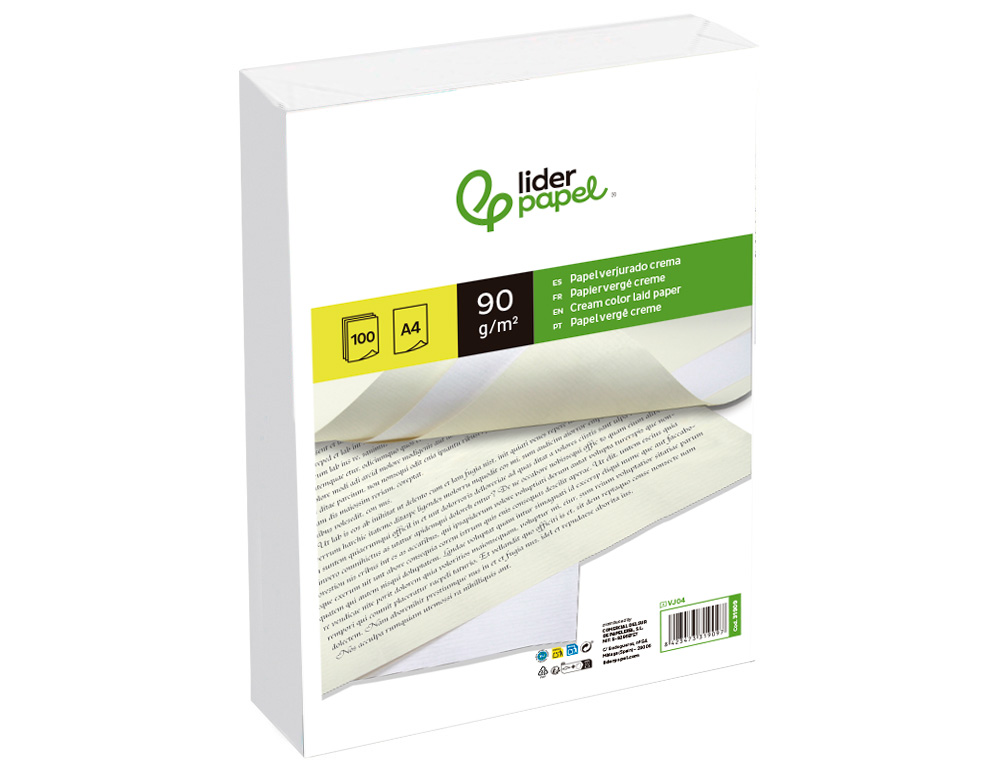 PAPEL VERGE LIDERPAPEL DIN A4 90 GR CREME EMBALAGEM DE 100 FOLHAS