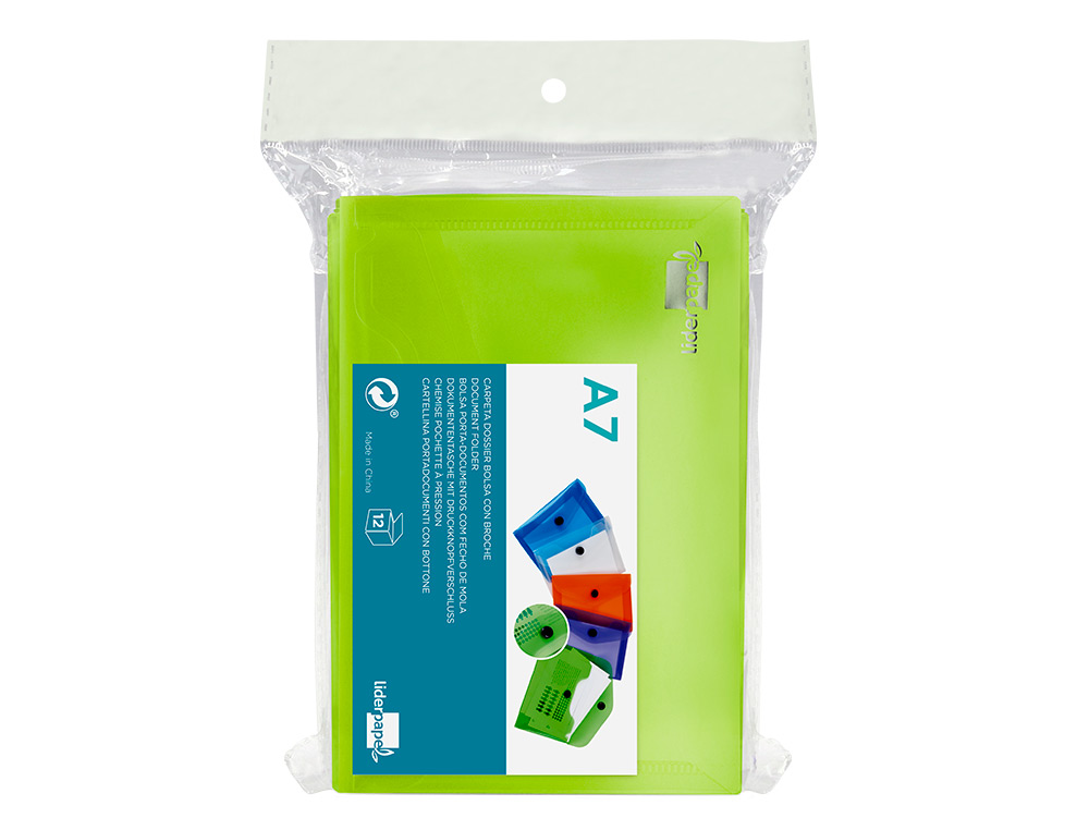 BOLSA PORTA DOCUMENTOS LIDERPAPEL COM MOLA DIN A7 VERDE