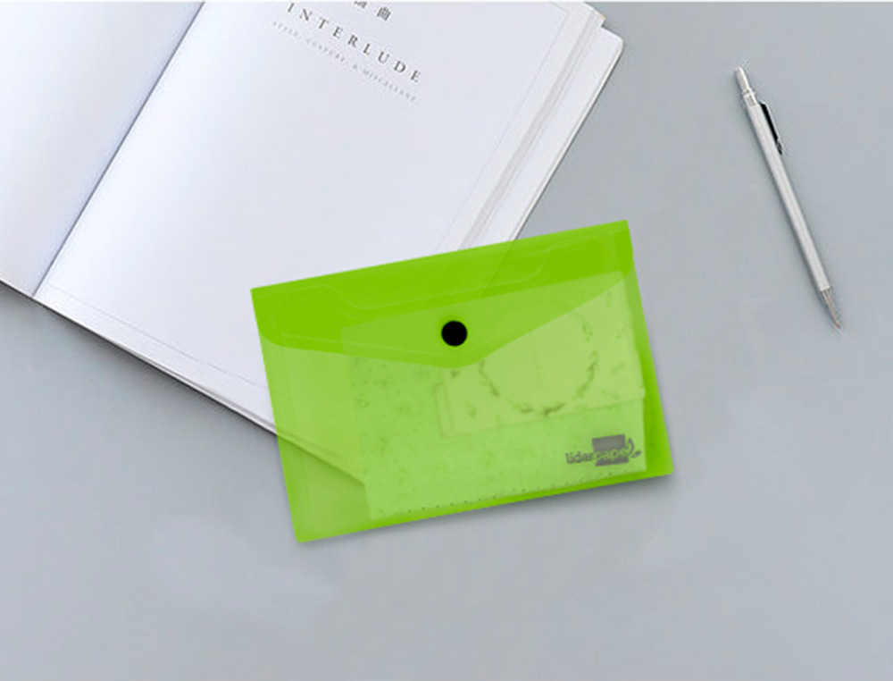 BOLSA PORTA DOCUMENTOS LIDERPAPEL COM MOLA DIN A7 VERDE