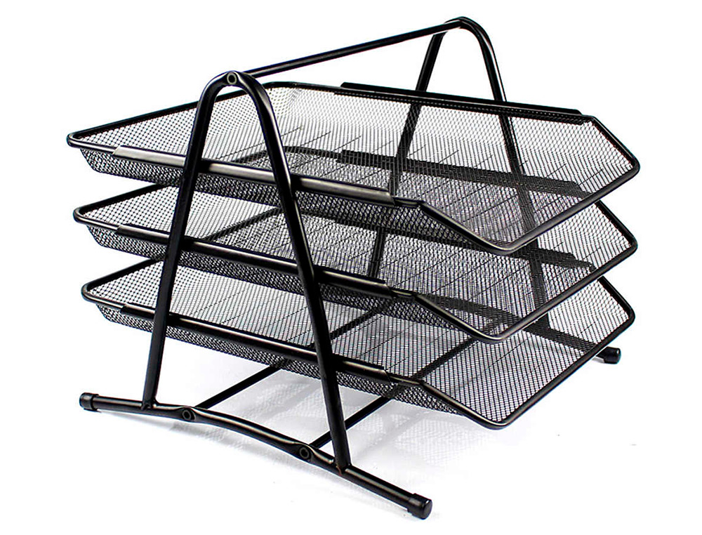 CONJUNTO 3 TABULEIROS DE SECRETARIA Q-CONNECT EM REDE METALICA, PRETO