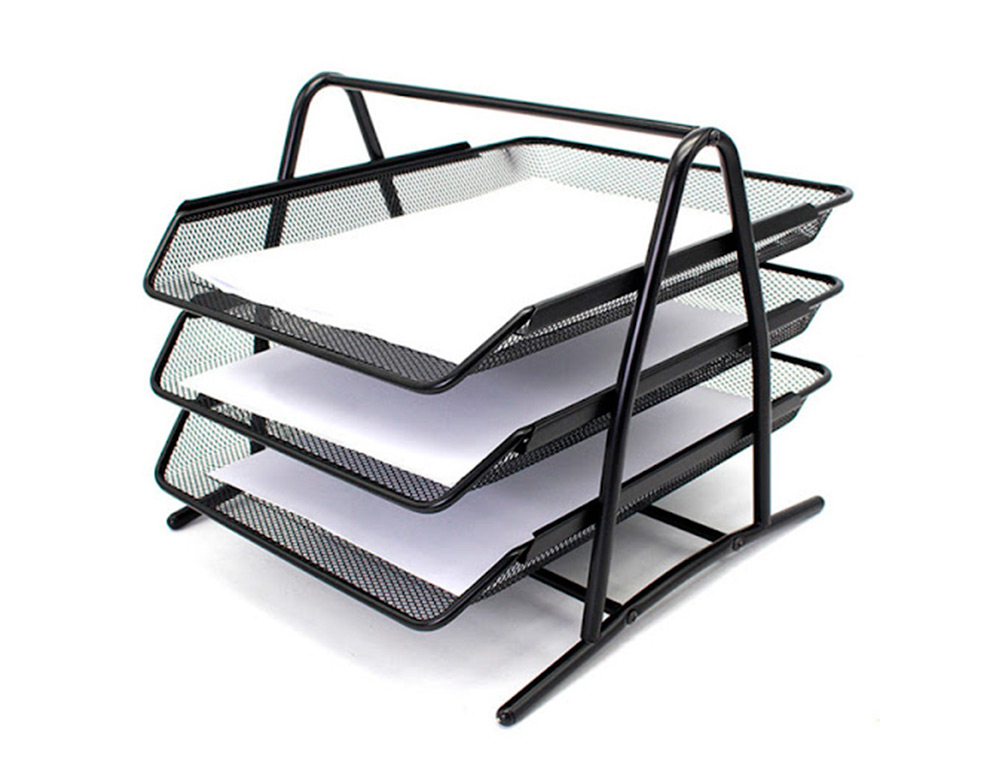 CONJUNTO 3 TABULEIROS DE SECRETARIA Q-CONNECT EM REDE METALICA, PRETO