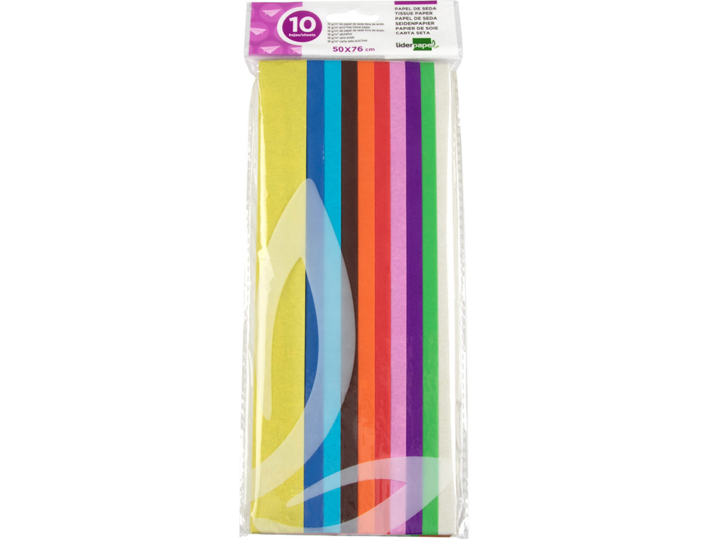 PAPEL SEDA LIDERPAPEL 52 X 76 CM 18 GR CORES SORTIDAS EMBALAGEM DE 10 FOLHAS