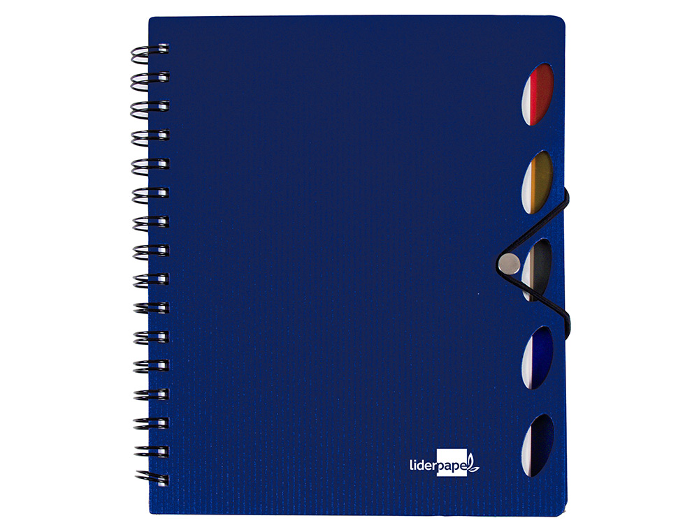 CADERNO ESPIRAL LIDERPAPEL A5 MICRO EXECUTIVE CAPA PLASTICO 100 F 80 GR QUADRICULA 5MM 5 SEPARADORES COM ELASTICO AZUL