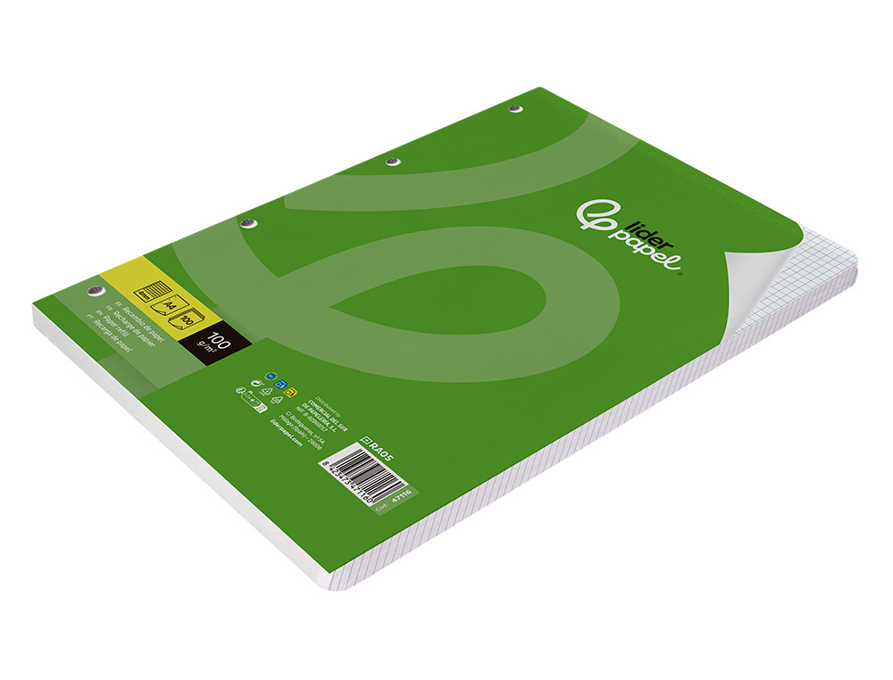RECARGA LIDERPAPEL DIN A4 100 FOLHAS 100G/M2 QUADRICULA 4MM COM MARGEM 4 FUROS