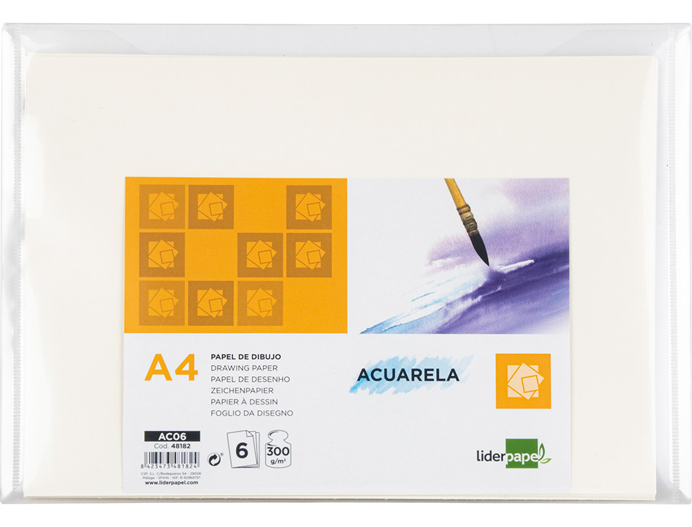 PAPEL AGUARELA LIDERPAPEL DIN A4 300 GR EMBALAGEM DE 6 FOLHAS