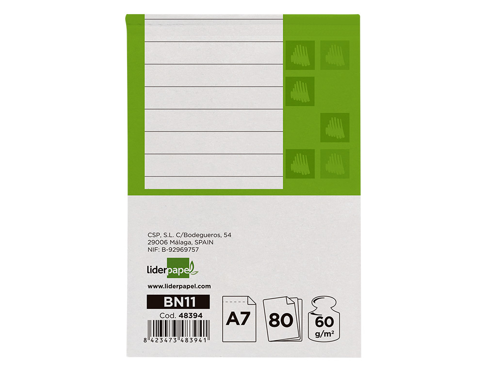 BLOCO DE APONTAMENTOS LIDERPAPEL DIN A7 80 F PAUTADO