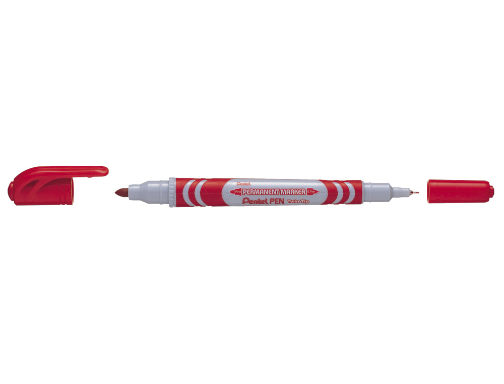 MARCADOR PERMANENTE PENTEL N65W VERMELHO 2 PONTAS GRIP BORRACHA ESCREVE EM CD-R DVD-R VIDRO METAL PLASTICO