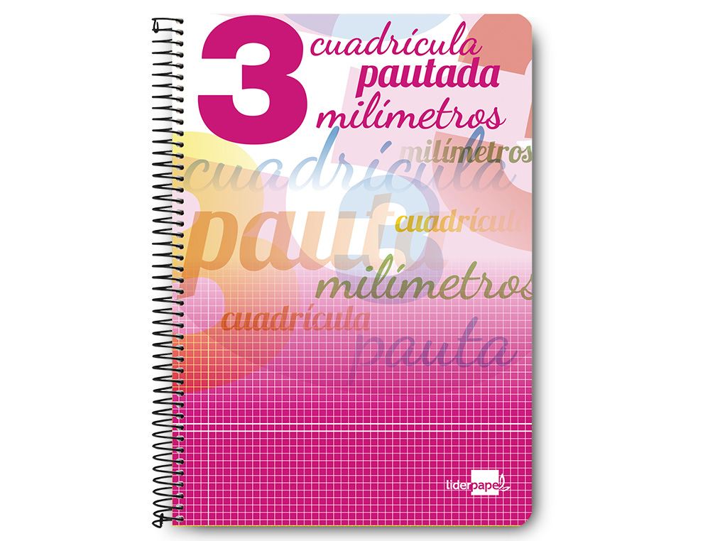 BLOC ESPIRAL LIDERPAPEL TAPA CARTONCILLO FOLIO 80 HOJAS CUADRICULADO PAUTADO 3 MM 70 GRS CON MARGEN COLORES