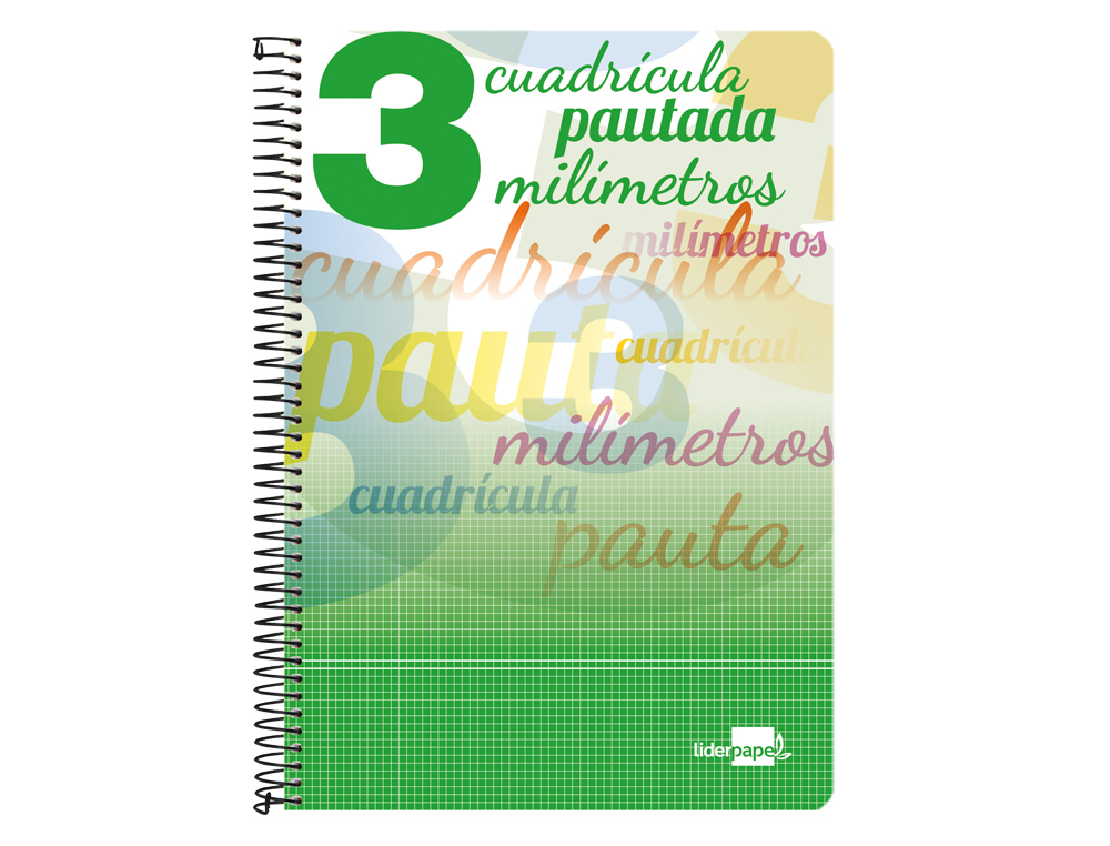 BLOC ESPIRAL LIDERPAPEL TAPA CARTONCILLO FOLIO 80 HOJAS CUADRICULADO PAUTADO 3 MM 70 GRS CON MARGEN COLORES
