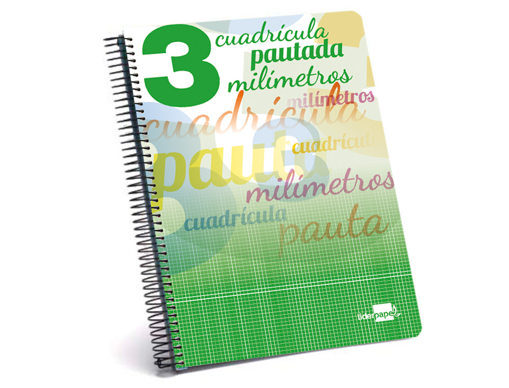 BLOC ESPIRAL LIDERPAPEL TAPA CARTONCILLO FOLIO 80 HOJAS CUADRICULADO PAUTADO 3 MM 70 GRS CON MARGEN COLORES