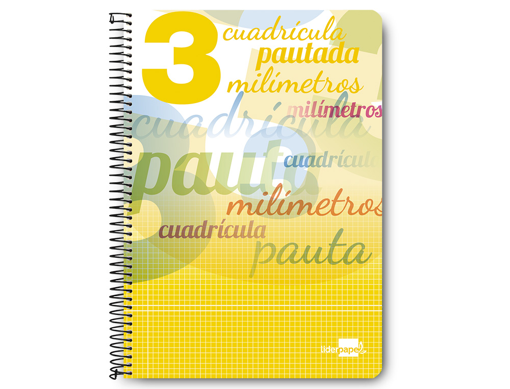 BLOC ESPIRAL LIDERPAPEL TAPA CARTONCILLO FOLIO 80 HOJAS CUADRICULADO PAUTADO 3 MM 70 GRS CON MARGEN COLORES