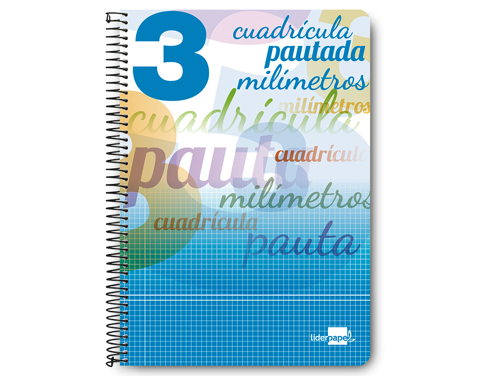 BLOC ESPIRAL LIDERPAPEL TAPA CARTONCILLO FOLIO 80 HOJAS CUADRICULADO PAUTADO 3 MM 70 GRS CON MARGEN COLORES