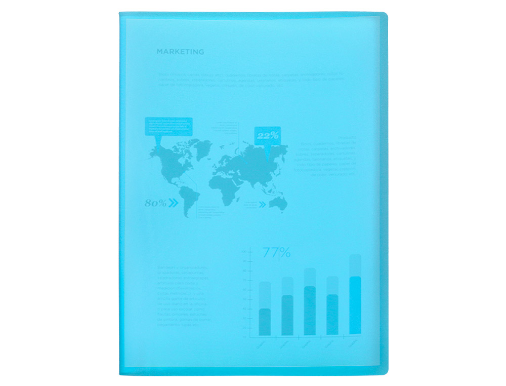 CAPA CATALOGO LIDERPAPEL 20 BOLSAS POLIPROPILENO DIN A4 TRASLUCIDA AZUL FROSTY