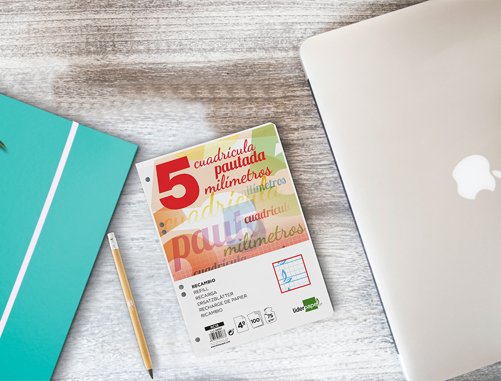 RECAMBIO LIDERPAPEL CUARTO 100 H CUADRICULADO PAUTADO 5 MM 6 TALADROS UNIVERSAL 60 GR