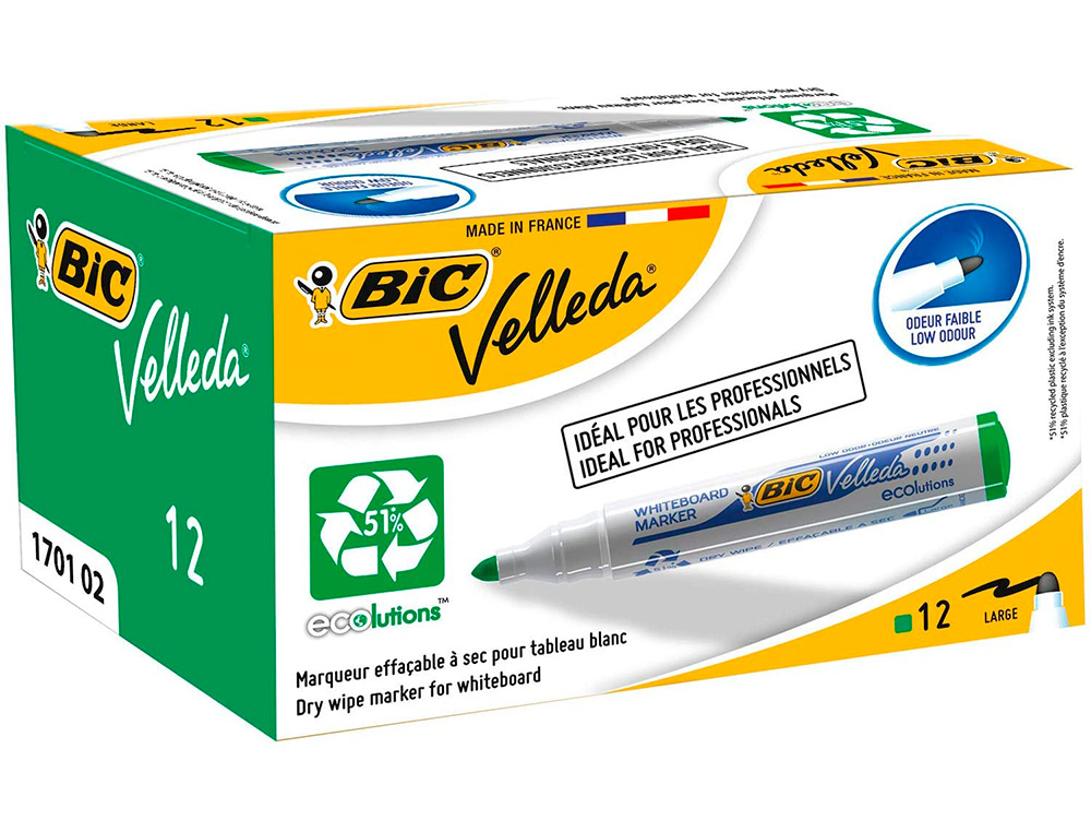 MARCADOR BIC VELLEDA PARA QUADRO BRANCO COR VERDE PONTA REDONDA 1,3 MM