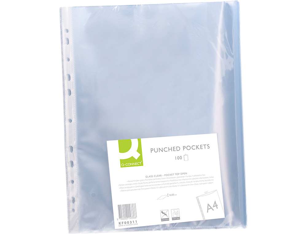 BOLSA CATALOGO/MICA Q-CONNECT DIN A4 50 MICRONS CRISTAL BOLSA DE 100 UNIDADES