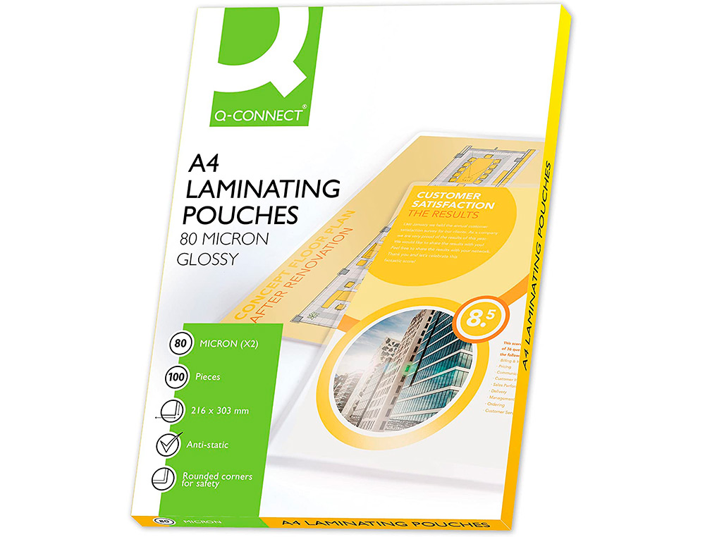 BOLSA DE PLASTIFICAR Q-CONNECT 303 X 216 MM 80 MICRONS DIN A4 CAIXA DE 100 UNIDADES