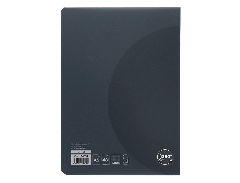 CADERNO AGRAFADO LIDERPAPEL 360 CAPA DE PLASTICO DIN A5 48 F 90 GR 5MM COM DUPLA MARGEM CAPA PRETA