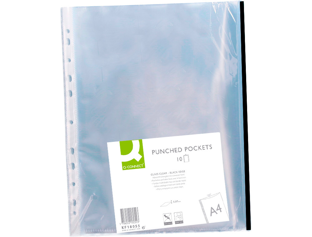 BOLSA CATALOGO/MICA Q-CONNECT DIN A4 70 MICRONS PP CRISTAL COM BORDA PRETA BOLSA DE 10 UNIDADES