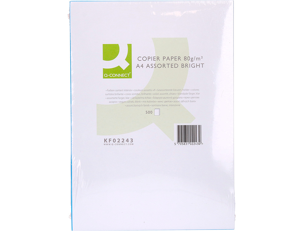 PAPEL DE COR Q-CONNECT DIN A4 5 CORES SORTIDAS EMBALAGEM DE 500 FOLHAS