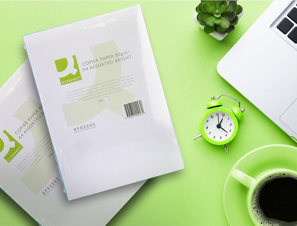 PAPEL DE COR Q-CONNECT DIN A4 5 CORES SORTIDAS EMBALAGEM DE 500 FOLHAS