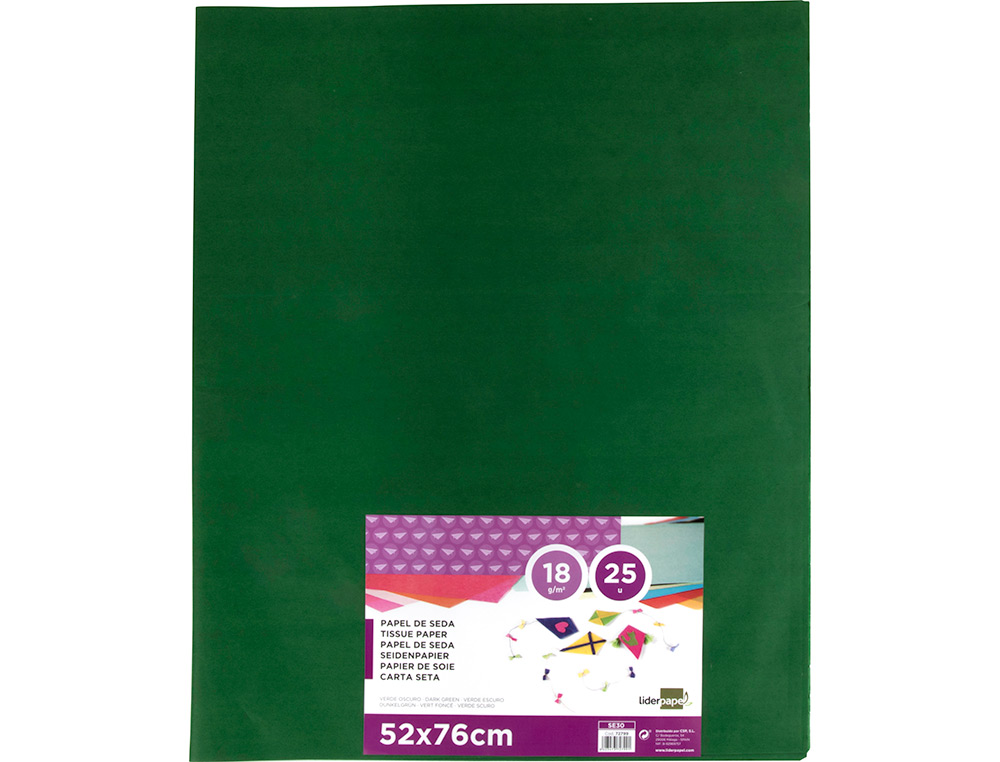 PAPEL SEDA LIDERPAPEL 52 X 76 CM 18 GR VERDE ESCURO EMBALAGEM DE 25 FOLHAS