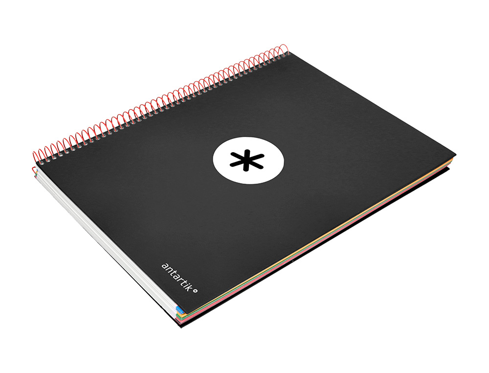 CADERNO ESPIRAL DIN A4 ANTARTIK CAPA FORRADA 120 F 100 GR LISO COM BANDAS DE CORES 4 FUROS COR PRETO