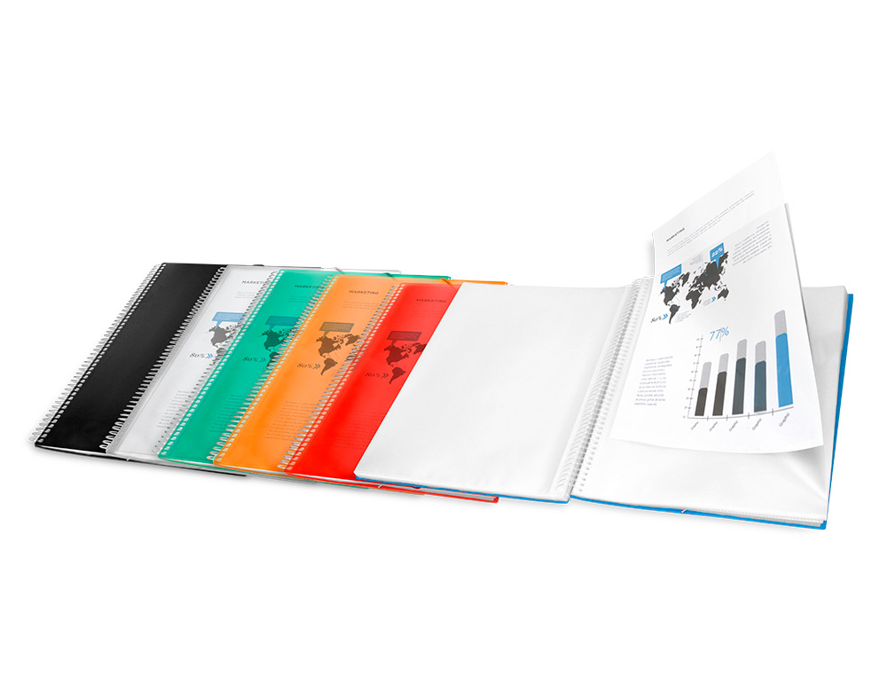 CAPA CATALOGO LIDERPAPEL COM ESPIRAL 30 BOLSAS POLIPROPILENO DIN A4 PRETO