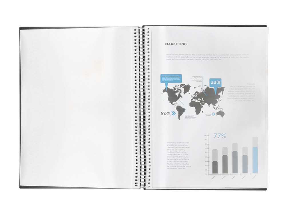CAPA CATALOGO LIDERPAPEL COM ESPIRAL 30 BOLSAS POLIPROPILENO DIN A4 PRETO