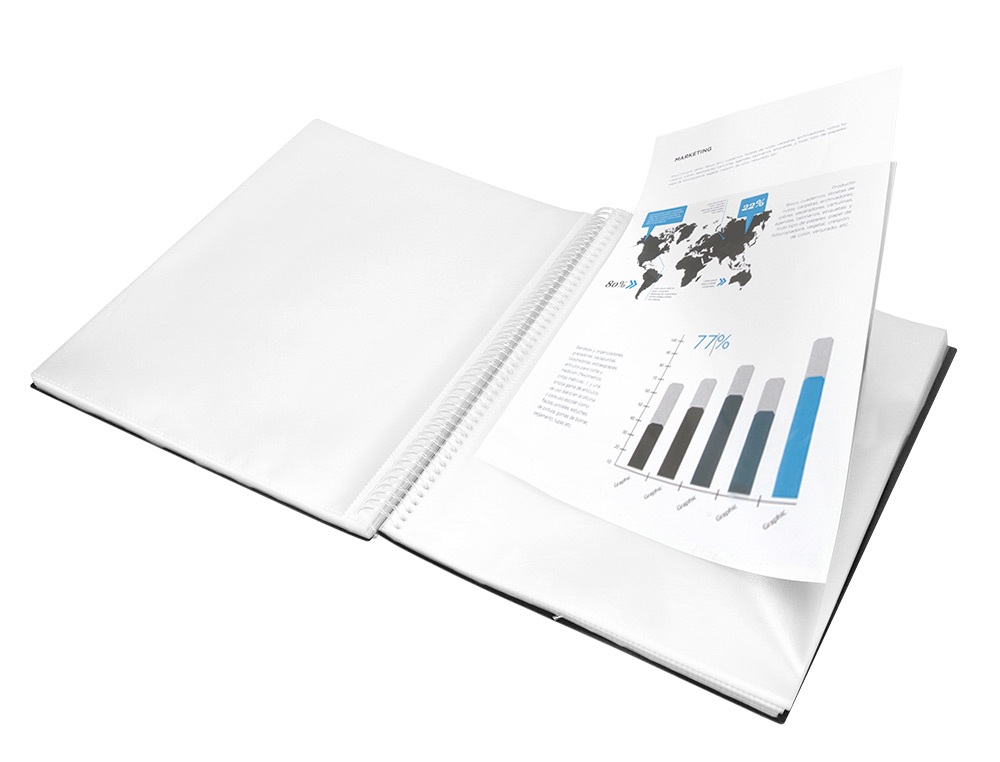 CAPA CATALOGO LIDERPAPEL COM ESPIRAL 30 BOLSAS POLIPROPILENO DIN A4 PRETO
